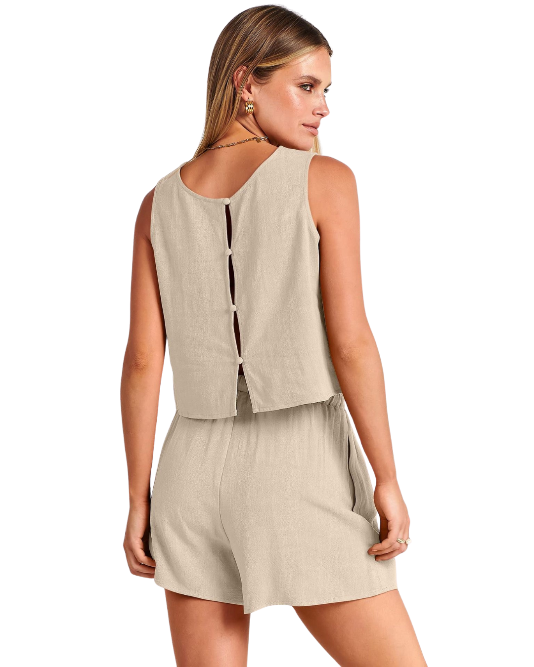 Sleeveless linen blend two-piece summer set