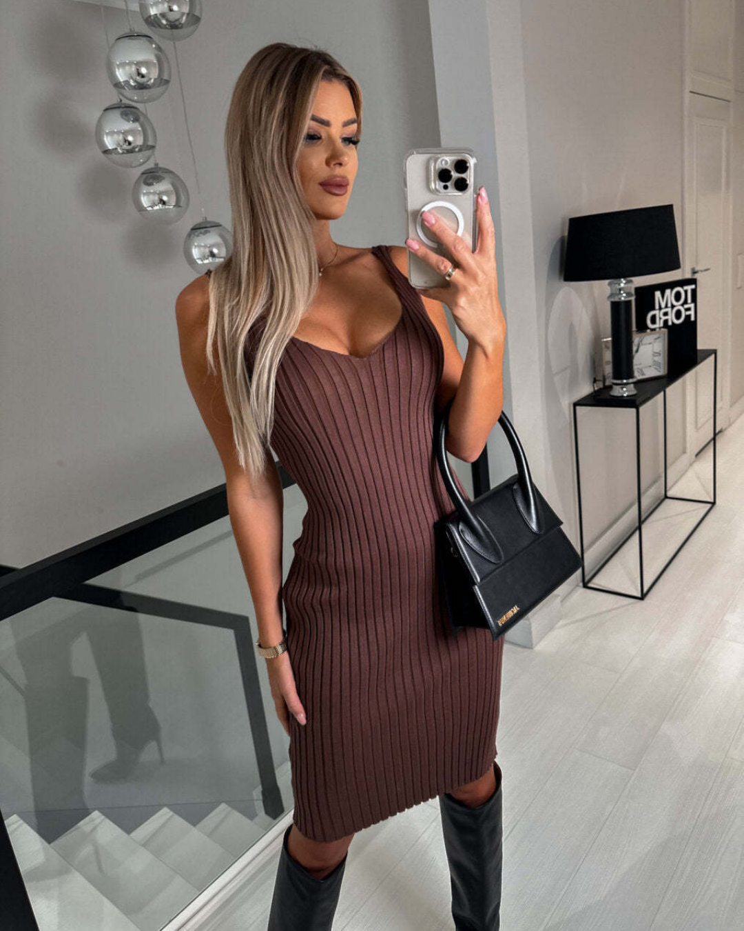 Elegant ribbed knit dress (set)