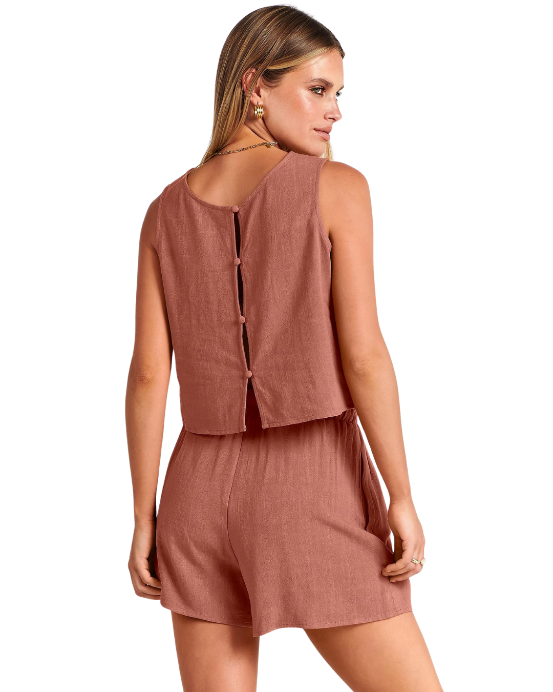 Sleeveless linen blend two-piece summer set