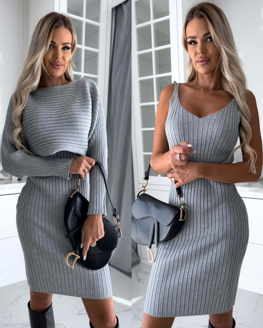 Elegant ribbed knit dress (set)